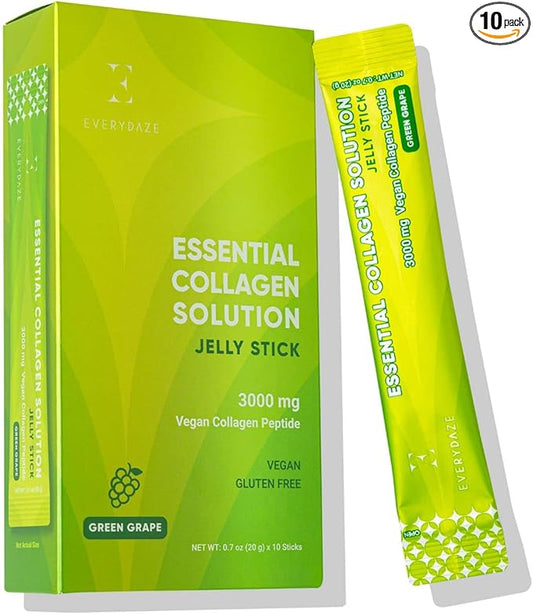 EVERYDAZE Essential Collagen Solution Jelly Stick | Vegan Collagen Peptide | Green Grape | 10 Packs | Hair, Skin, Nails, Beauty, Bone | Vitamins, Minerals, Antioxidants for Men & Women