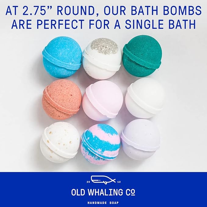 Old Whaling Co Assorted Bath Bombs – Set of 4 – Handmade Bath Soak with Epsom Salts – Cleansing, Soothing and Moisturizing Fizz – Beachy Bath and Body Products, 8 oz