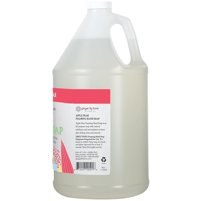 Ginger Lily Farms Botanicals All-Purpose Foaming Hand Soap Refill, 100% Vegan & Cruelty-Free, Apple Pear Scent, 1 Gallon (128 fl oz)