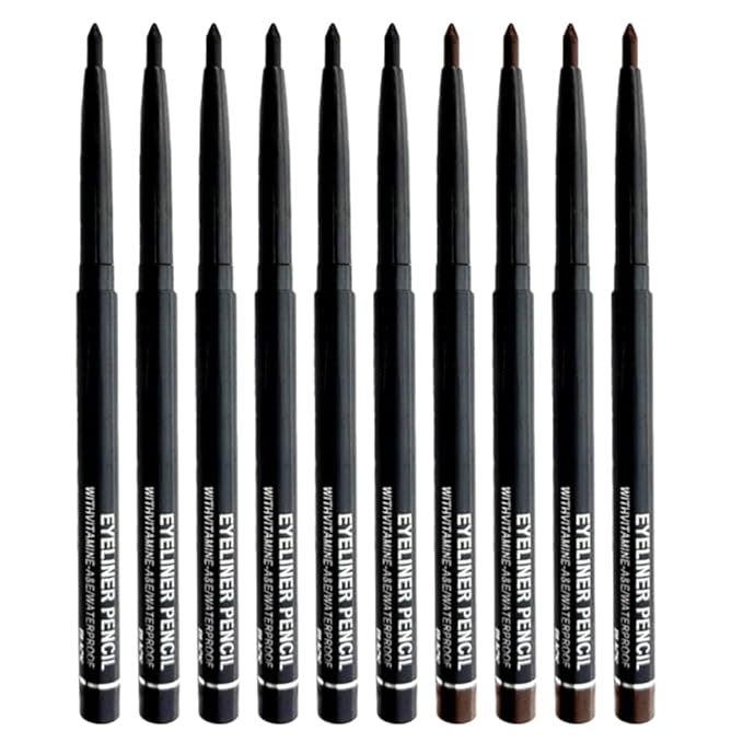 10PCS Automatic Waterproof Inner Eyeliner, Eyeshadow & Eyebrow Pencil – Multi-Use Cream Pen for Liner, Shadow & Brows,,Matte Quick Dry Eye Pencils, Smudge Proof, Delineador de ojos (6*Black+4*Brown)