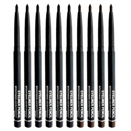 10PCS Black Automatic Waterproof Inner Eyeliner, Eyeshadow & Eyebrow Pencil – Multi-Use Cream Pen for Liner, Shadow & Brows,Matte Quick Dry Eye Pencils, Smudge Proof, Delineador de ojos
