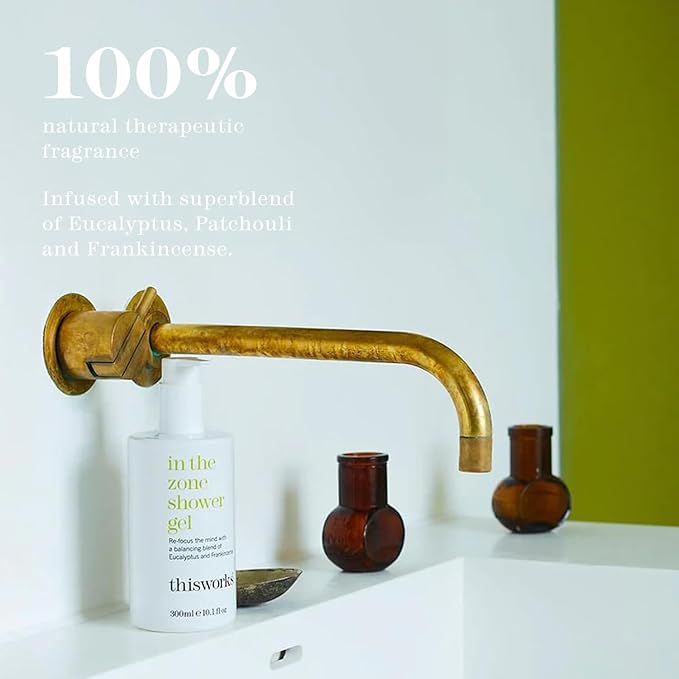 This Works In The Zone Body Lotion & Shower Gel Set: Hydrating Moisturizer & Refreshing Body Wash with Essential Oils, Eucalyptus & Frankincense, Vegan, 10.1 oz Each