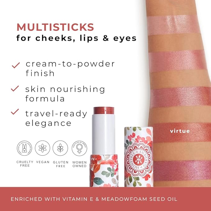 Honeybee Gardens Color Within Reach MultiStick, Virtue, Bronze Guava Golden Shimmer, Multipurpose Makeup, Natural Glow, Easy Application, Vegan, Cruelty-Free, Net Wt. 0.2 oz