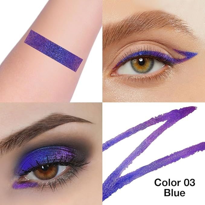 Kaely Chameleon Liquid Eyeliner, Glitter Metallic Chrome Eyeliner Liquid, Multichrome Eye Liner Waterproof Smudge Proof, High-Pigmented Makeup Looks, Quick-Drying, Cruelty-free, 03 Blue