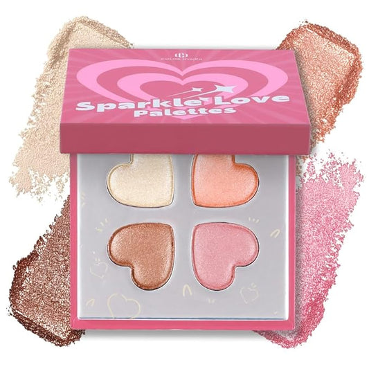 Color Nymph SPARKLE LOVE Palettes - Face & Cheek Makeup Palette丨Blush, Bronzer & Highlighter Make Up for Teens Girls Tweens with Gentle & Silky-smooth Formula, Vegan & Talc-free (Pink)