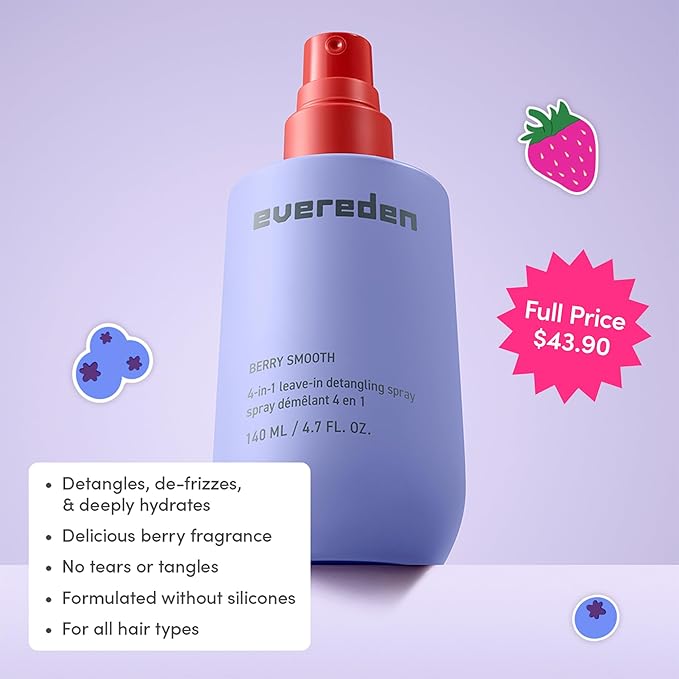 Evereden Kids Detangler Spray: 4-in-1 Leave-In Hair Spray | Detangle, Moisturize & Strengthen| Easily Tackle Even the Toughest Knots | Clean & Vegan All types of Hair Product for Kids | Pack of 2
