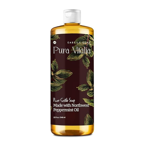 Peppermint Organic Castile Soap | Body Wash & Cleanser for Face & Hands | Biodegradable, Eco-Friendly, Palm Oil Free, Vegan & Gentle | Made with 6 Natural Ingredients - 32 oz