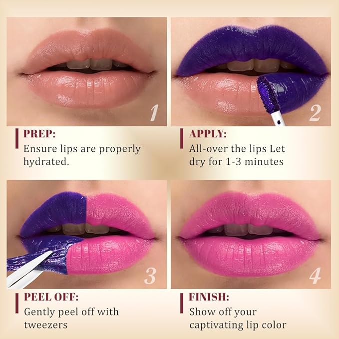 Kaely Hot Pink Lip Stain Peel Off Masque, Long Lasting Waterproof Smudge Proof Lip Tint, Non-Transfer Semi Permanent Lipliner Tattoo with Tweezer, Matte Finish, Vegan & Cruelty-Free, 04