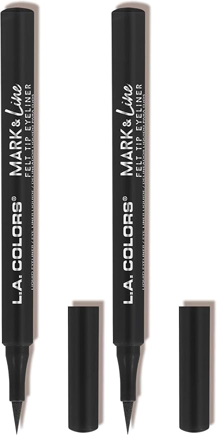 L.A. COLORS Mark & Line Felt Tip Eyeliner, Black CLE823 (Pack of 2)