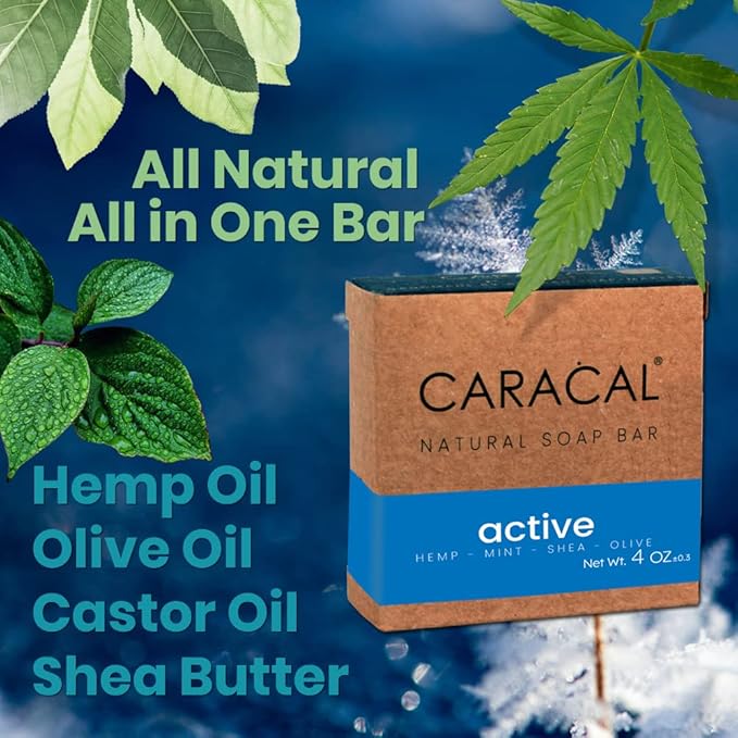 CARACAL Active Camphor Menthol Blast Cooling Soap Bar with Hemp Oil - All Natural Mint Leaves, Olive, Coconut, Castor Oils & Shea Butter