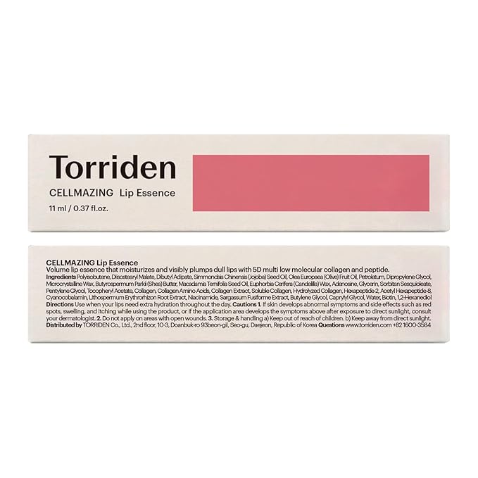 Torriden CELLMAZING Lip Essence 11ml (0.37 fl.oz) | Volumizing, Plump, Smooth, and Moisturized Lips | Collagen, Peptide | Hydrating Korean Lip Balm