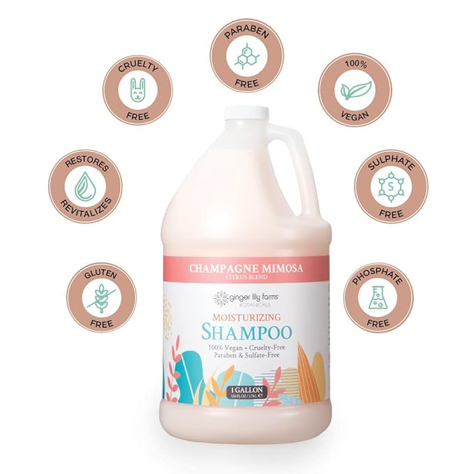 Ginger Lily Farms Botanicals Moisturizing Shampoo for All Hair Types, Champagne Mimosa, 100% Vegan & Cruelty-Free, Citrus Blend Scent, 1 Gallon (128 fl oz) Refill