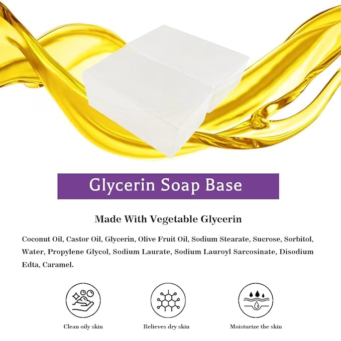 2LB Clear Glycerin Soap Base Melt and Pour Glycerin Soap Base for Crafting and Making, Natural,Organic,Vegan, Easy to Cut