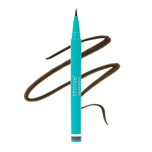 Thrive Causemetics Infinity Waterproof Brown Liquid Eyeliner Pen, Eye Makeup Essential with Biotin for Women, Water Based Eyeliner, Feather Free Brush Tip, Vegan, Shade Ella (Brown Matte)