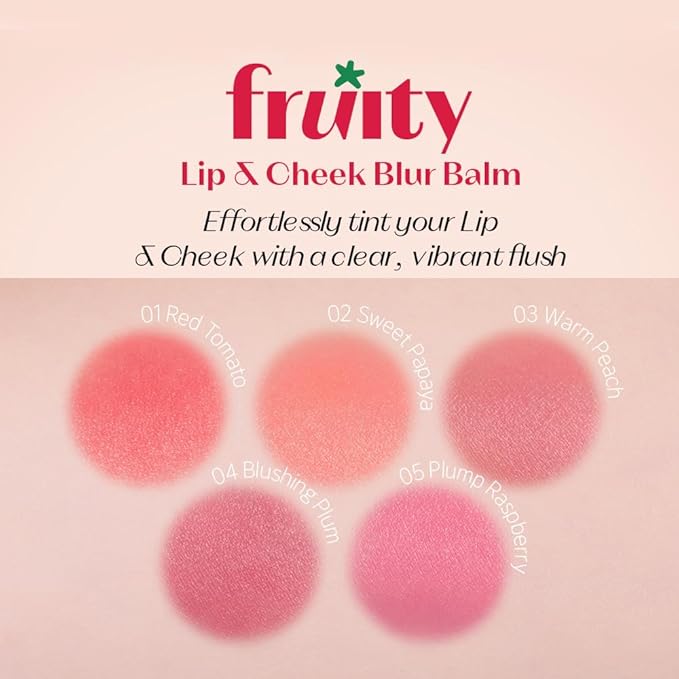 Etude Fruity Lip & Cheek Blur Balm – Sheer Tinted, Moisturizing Cream Balm with Puff, Hydrating Multi-Use Lip & Cheek Color #2 Papaya