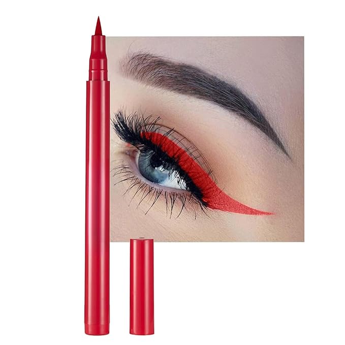 Liquid Vegan Eyeliner, Colorful Neon Eyeliner Pencil, long-lasting, waterproof, smudge proof, sharp tip, quick dry, easy cleansing Makeup Gift for Women (red#1)