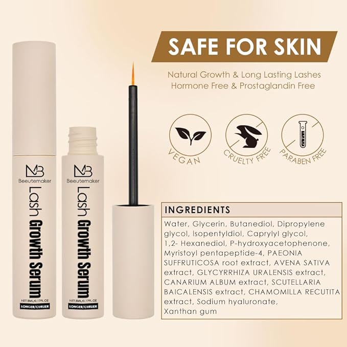 Eyelash Growth Serum– 0.17 Fl. Oz./5mlEyelash Growth Serum with Advanced Formula to Boost Longer Fuller and Thicker Looking Lashes - Vegan & Cruelty-Free for Sensitive Eyes