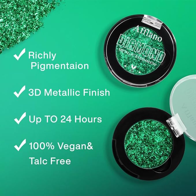 Green Glitter Eyeshadow, Highly Pigmented Fine Pressed Glitter Emerald Green Metallic Eye Shadow Palette Wicked Makeup, High Impact Long Lasting Waterproof Eye Glitters for Saint Patrick, Carnival