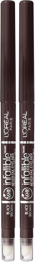 L'Oreal Paris Makeup Infallible Never Fail Original Mechanical Pencil Eyeliner with Built in Sharpener, Black Brown, 0.008 oz., 1 Count (Pack of 2)