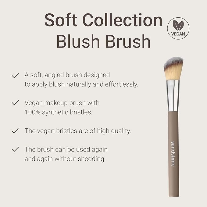 Sandstone Scandinavia Blush Brush – Soft Makeup Brush for Even, Natural Color Application – Ultra-Soft Vegan Bristles – Cruelty-Free
