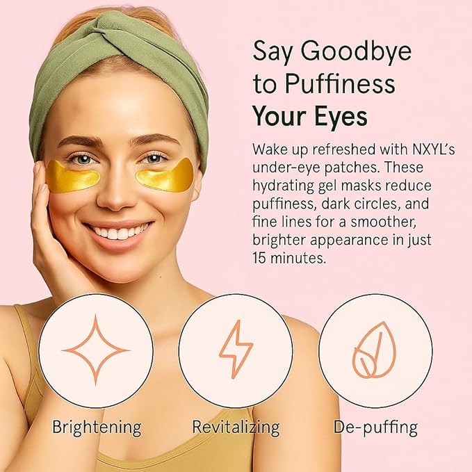 Under Eye Patches for Dark Circles & Puffiness - Gel Eye Masks for Puffy Eyes & Wrinkles - Travel Essentials, Self-Care, Vegan Skincare Gifts for Women & Men (24 Pairs, Gold)