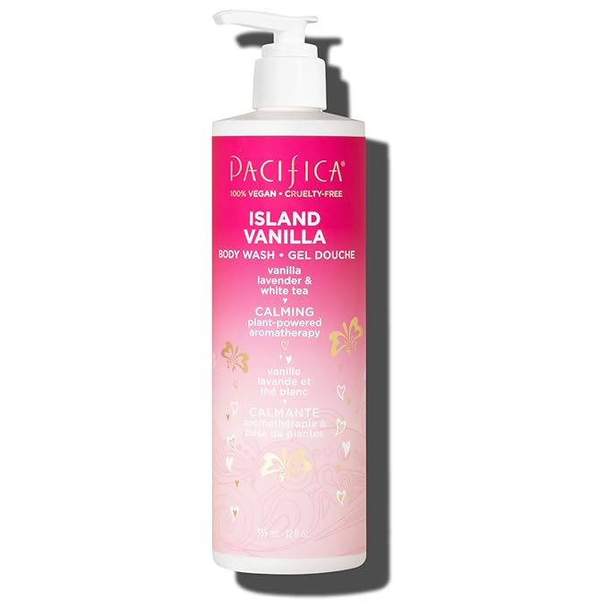 Pacifica Island Vanilla Body Wash Aloe + Hyaluronic Acid,Daily Cleansing,Bath&Shower Gel,Essential Oils,Clean,Vegan + Cruelty&Paraben Free,Clean Beauty Vegan Dermatologist Tested,12 Fl Oz,(Pack of 2)
