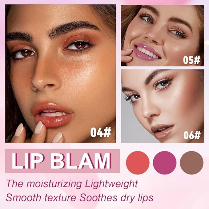 3Pcs Summer Lip Butter Lip Balm Glow Reviver Lip Gloss, Melting Lip Serum, Ultra-Hydrating Natural Vegan Lip Balm, Sheer-Tinted Shine & Hydration, Soothes & Softens Dry Lips (04+05+06)