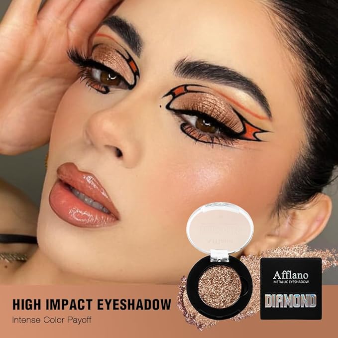 Brown Sparkle Eyeshadow, Highly Pigmented Shimmer Glitter Nude Champagne Eyeshaow with Cream Finish for Hazel Eyes,Long Lasting & Buildable Metallic Light Brown Shiny Eye Shadow for Natural Look,Vegan