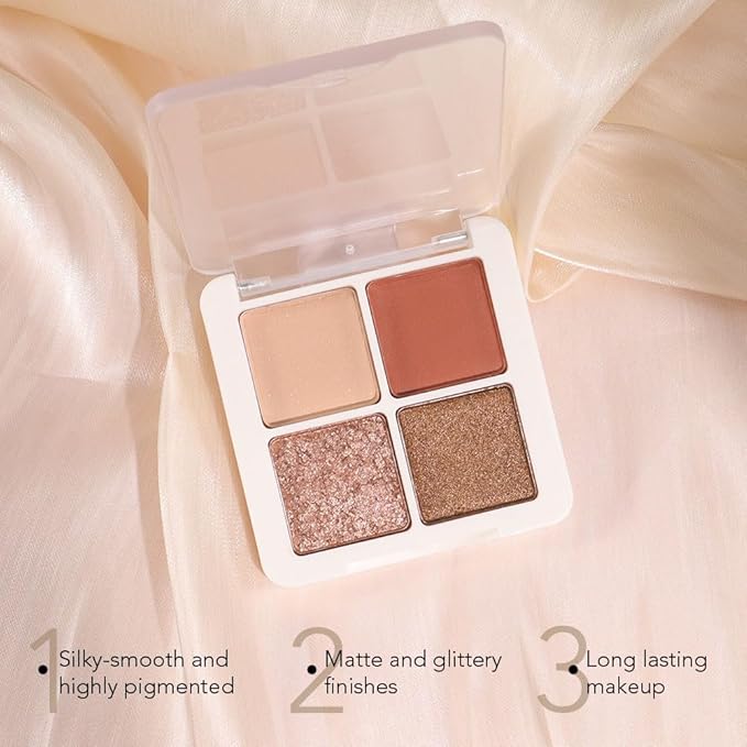 Neutral Champagne Gold Eye Shadow Palette, Metallic and Shimmer Magic Eyeshadow Makeup, Velvety Pigmented Creamy Formula, Four Way Quad Eye Shadow Palette For Old Women, (03#Champagne Gold)