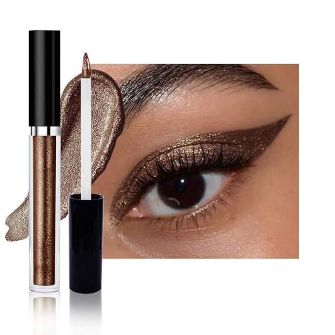 SUAKE Liquid Sparkling Glitter Eyeshadow Stick Pack - High Pigment Shimmer Metallic Eye Shadow, Long-Lasting, White Blue Black Gold Purple Bold Colors,Quicking-Dry (10#-Dark Gray, Pack of 1)