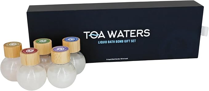 TOA Waters Liquid Bath Bomb Gift Set – 5 Pack Vegan Organic Bath Bombs, Hydrating Sulfate-Free Formula with Bold Scents – Clean Self-Care Gift for Women & Men, Made in USA