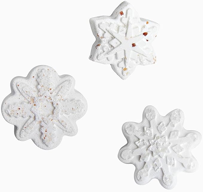 LA SALT CO Snowflake Crystal Bath Bomb - Winter Wonderland Trio, Aromatherapy for Bath or Shower Steamer, All-Natural, Handmade, Vegan (Snowflake Patterns Will Vary - 3-Pack)