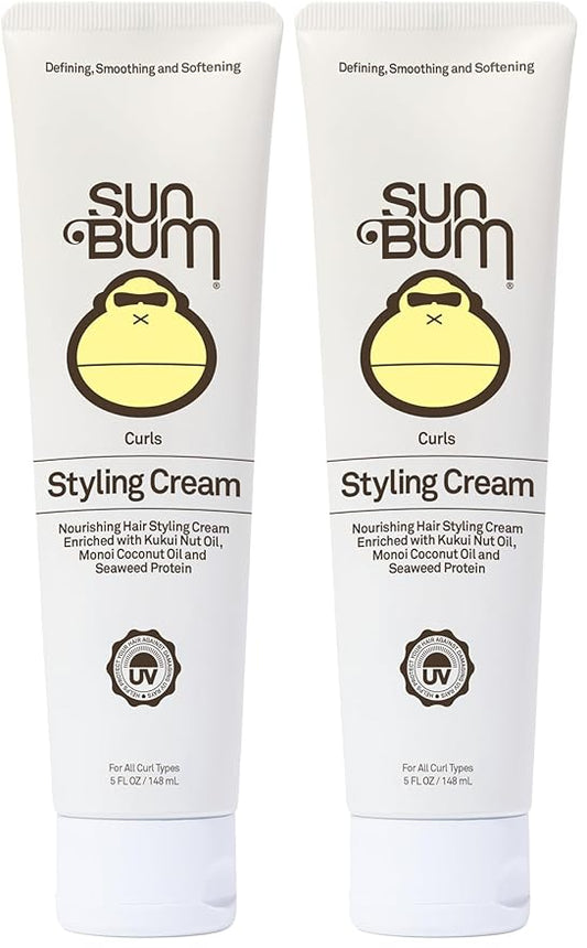 Sun Bum Curls and Waves Styling Cream - Lightweight Formula for Wavy and Curly Hair - Nourishing Kukui Nut & Coconut Oil - Frizz Free finish - Vegan & Cruelty Free - 5 oz,(Pack of 2)