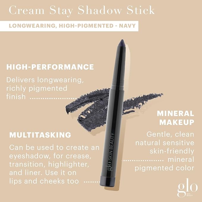 Glo Skin Beauty Cream Stay Shadow Stick (Navy) - Multi-Purpose Eyeshadow Mineral Makeup Can Also Be Used as Liner on Lips or Cheeks, 12-Hours of Wear