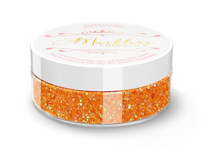 MARBLERS Holographic Face & Body Glitter [Rainbow Orange] 0.18oz (5g) | Fine | Non-Toxic | Cruelty-Free | Festival, Rave & Party Makeup | Eye, Hair, Nail Polish, Eyeshadow | Nail Art | Gel Nail