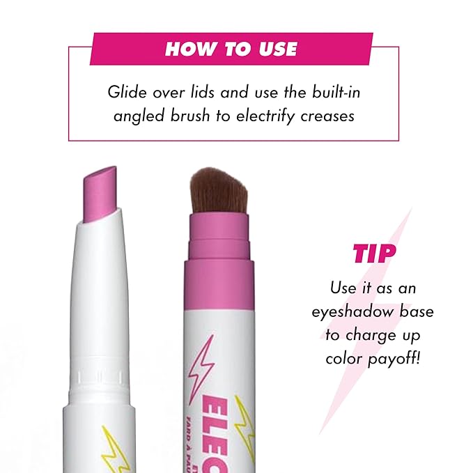 Lime Crime Electric Slide Eyeshadow & Brush Stick, DUH (Metallic Magenta) - Lightweight 2-in-1 Eyeshadow Smudge Stick with Angled Brush for Long Lasting Bold Color - Vegan