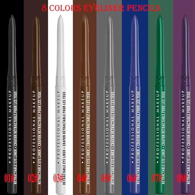 4Pcs Retractable Creamy Eyeliner & Eyeshadow Sticks for Women, Black White Brown Blue Purple Green Gray Colors, Ultra Pigmented Eye Pencils, Matte Satin Finish,Vegan (4 Pcs: 05# Light Brown)