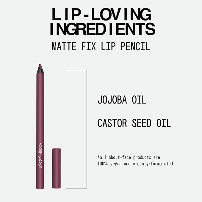 about-face Matte Fix Lip Pencil Lockdown – Long-Wear, Creamy Matte Lip Liner with Hyaluronic Acid & Vitamins C & E – Vegan, Cruelty-Free, Clean Beauty – 0.042 oz (Brick)