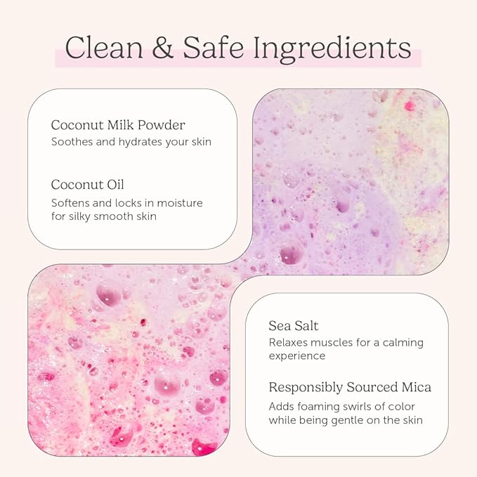 Coconut Milk Bath Soak, Sea Salt Bath, Bubble Bath, Natural Detox Foaming Body Soak, Foot Soak, Vegan Body Skin Care, 9 oz. (Unicorn Lemonade)