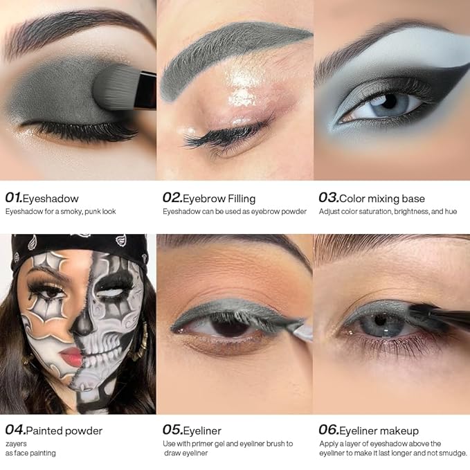 DE'LANCI Dark Gray Eyeshadow Matte, Single Matte Grey Eyeshadow Palette Longwear Natural Grey Eyes Makeup, Punk Goth Smokey Gray Eye Shadow Makeup, Blendable Sombra de Ojos Gris Day & Night Makeup,04