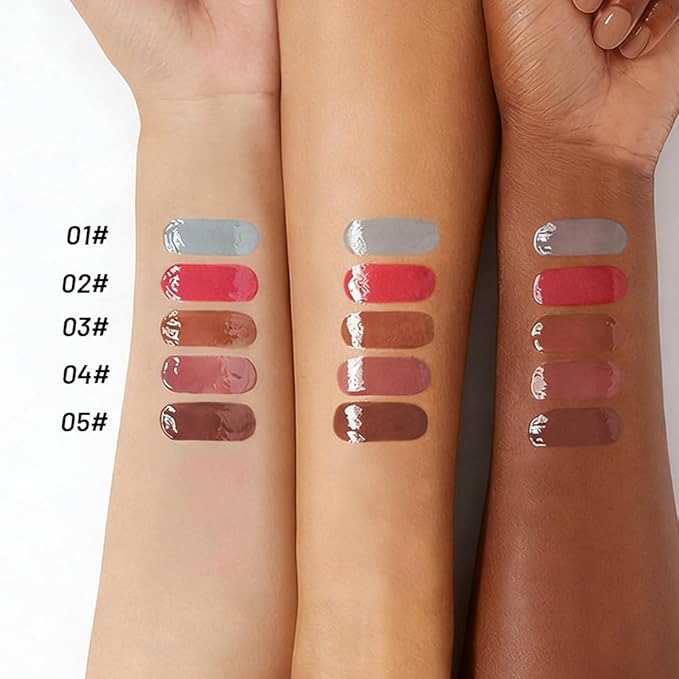 Jelly Lip Gloss, Soft Lip Tint, Instantly creates a Sheer Glass-like Shine, Cool Blue Red Rose Mocha Bean Chocolate Brown Colors, Smoothing, Moisturizing, Plump and Hydrated (B02)