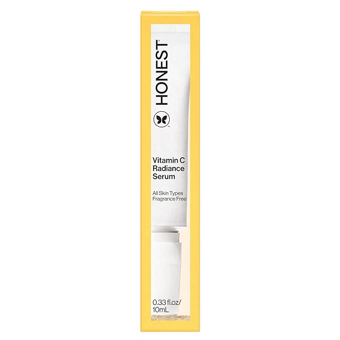Honest Beauty Mini Vitamin C Radiance Serum, Improves Brightens Skin Tone and Complexion, Gentle for Sensitive Skin, Fragrance-Free, Vegan, Travel Size, .33 fl oz