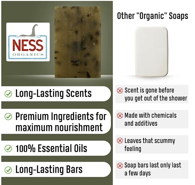 Ness Mens Soap Bar - Maritime Moss Scent - Natural Soap For Men - Mens Bar Soap With Organic Ingredients & Essential Oils - Moisturizing Bar Soap - Handmade In The USA, Cruelty Free, Vegan - 3 Pack