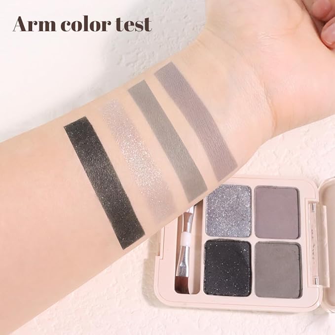 Silver Black Gray Brown 4Colors Eyeshadow Makeup Palette with Brush Mirror,Natural Neutral Powde Eye Shadow Palettes for Older Women,Long Lasting Naturing-Looking,Lightweight Eye Makeup Travel Size