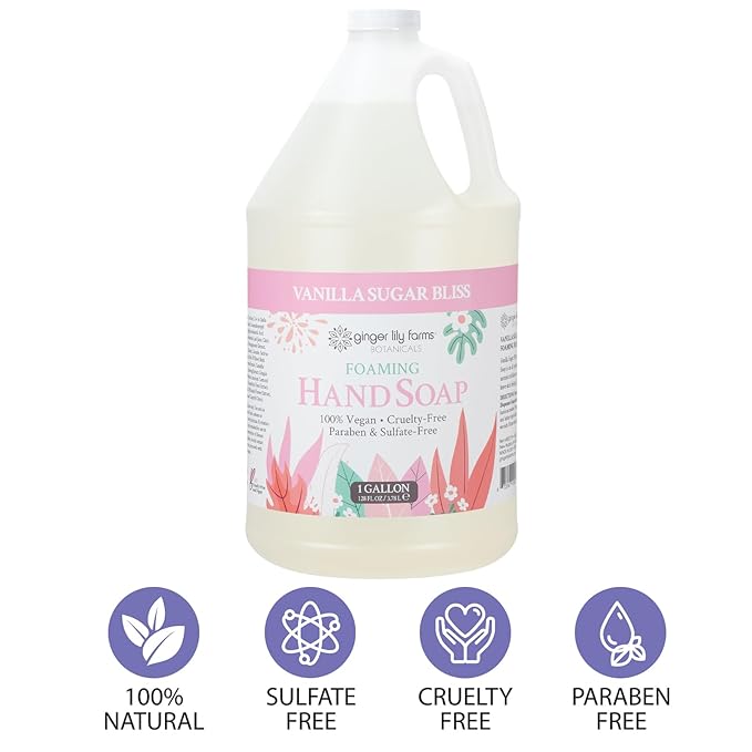 Ginger Lily Farms Botanicals All-Purpose Foaming Hand Soap Refill, 100% Vegan & Cruelty-Free, Vanilla Sugar Bliss Scent, 1 Gallon (Pack of 4)