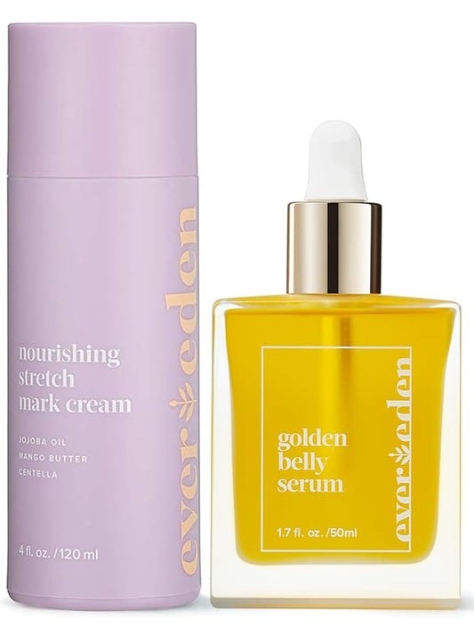 Evereden Mama Must-Have DUO - Golden Belly Stretch Mark Oil & Stretch Mark Cream - Dermatologist-Developed Clean & Vegan Maternity Skin Care for Stretch Mark Reduction & Skin Hydration