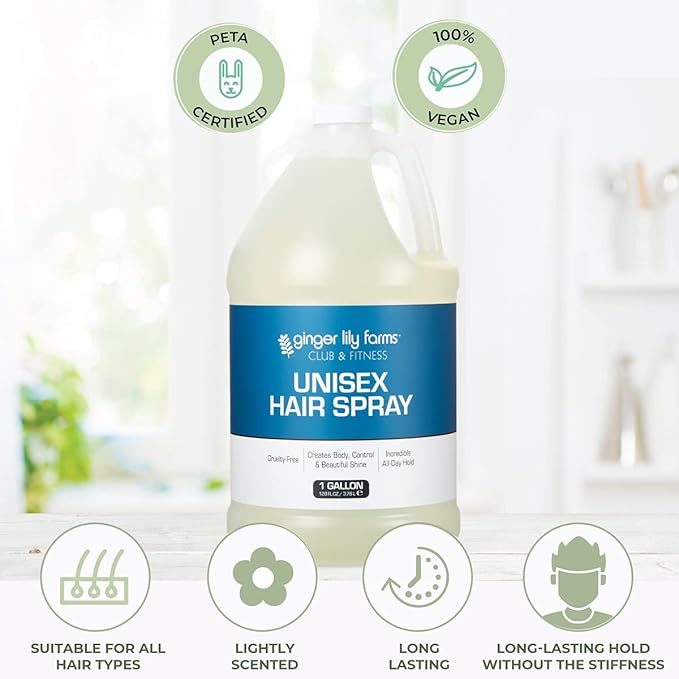 Ginger Lily Farms Club & Fitness Unisex Hair Spray, 100% Vegan and Cruelty-Free, 1 Gallon