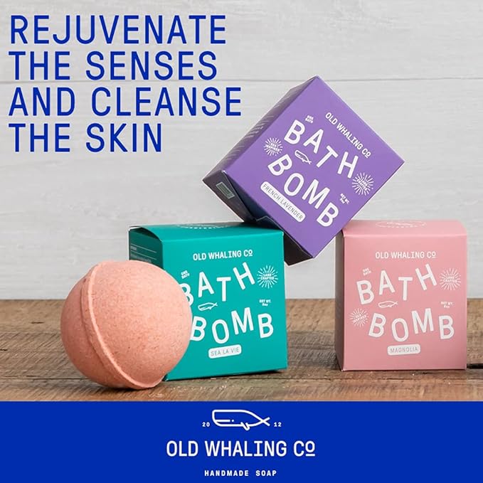 Old Whaling Co Sea la Vie Bath Bomb – Set of 4 – Handmade Bath Soak with Epsom Salts – Cleansing, Soothing and Moisturizing Fizz – Rose, Apple and Jasmine Scent, 8 oz