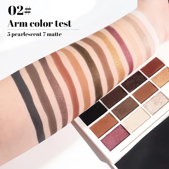 12 Colors Matte Shimmer Eyeshadow - Cool-toned Eyeshadow Palette, Long-Lasting Waterproof Crease-Proof Pigmented, Built-In Mirror, Vegan Cruelty-Free for Daily & Glam Makeup Looks 02#