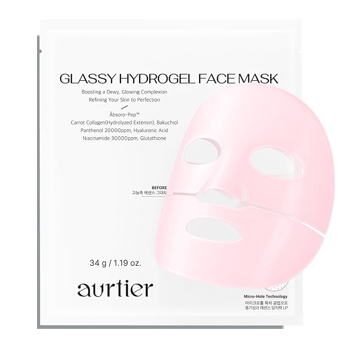 Glassy Hydrogel Face Mask for Glow and Dewy Skin, Deep Hydration, Vegan Collagen, Dewy Glow & Makeup Prep, Pore Tightening, Firming, Moisturizing, Overnight Korean Skin Care x 1ea